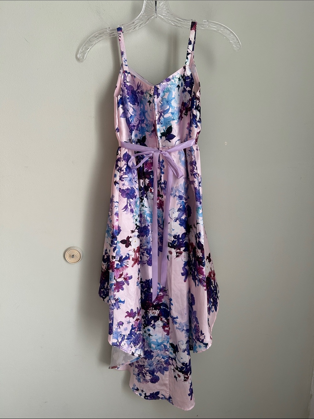 Rare Editions Pink Floral Hi-Low Spaghetti Strap Dress - Picture 2 of 7